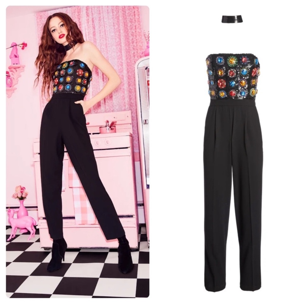 Alice+Olivia Jeri Embellished Black Jumpsuit 10